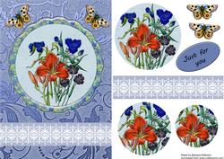 Blue Floral with Lace and Butterflies