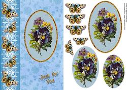 Blue Pansies and Butterflies