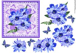 Blue Flowers on a Square Lace Frame