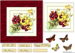 Pansies Squared with Butterflies