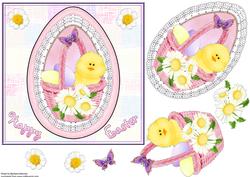 Easter Chick with Daisies in Pink