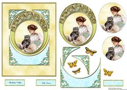 Mucha Influenced Fischer Lady with Cat