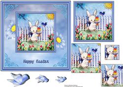 Cute Easter Bunny with Blue Daisies