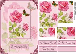 4 Pink Roses and a Butterfly