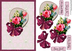 Pink Rose Arrangement on a Fan with Pearls