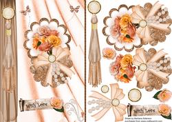 Peach Roses and Pearls on a Scallop
