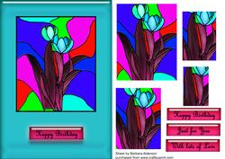 Stained Glass Tulips on a Turquoise Background