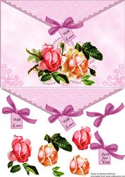 Pink Roses and Lace on Envelope Style Card Front