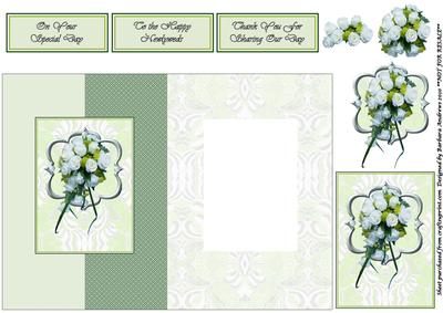 White Rose Wedding Bouquet on Lace - Foldback with Decoupage