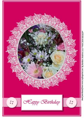 Buttons 'n Lace - Pink Framed Bouquet Birthday A4 Cardfront