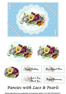 Pansies with Lace and Pearls - Oval Pyramid