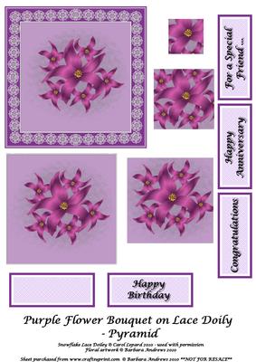 Purple Flower Bouquet on Lace Doily - Pyramid