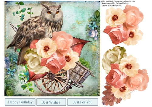 Owl Flower Cart Topper with Decoupage