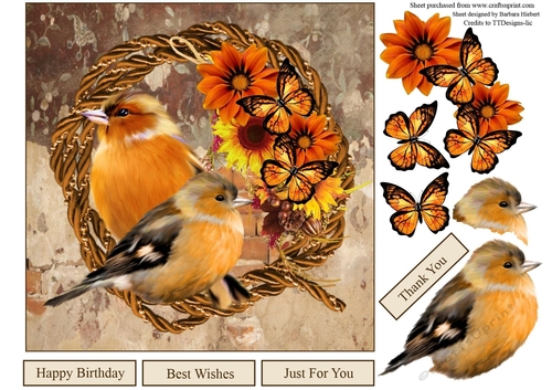 Autumn Birds and Flowers Topper with Decoupage