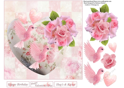 Rose Pink Humming Birds Topper with Decoupage