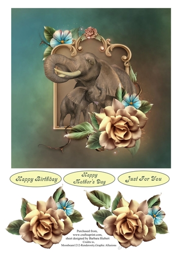 Elephants and Champagne Roses Topper with Decoupage