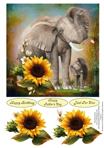 Sunflowers and Elephants Topper with Decoupage