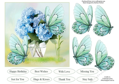 Flower Vase and Butterflies Topper with Decoupage