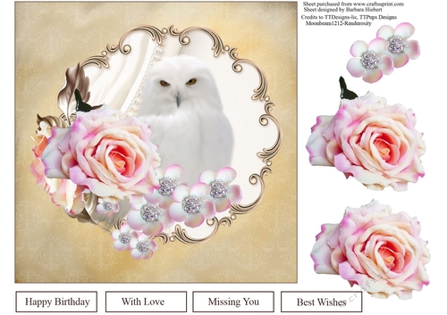 Owl Portrait Topper with Pink Rose Decoupage