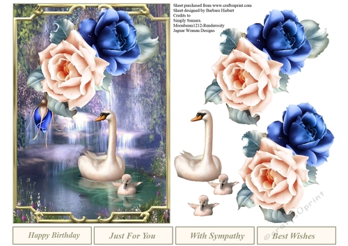 Waterfall Swans Topper with Rose Decoupage
