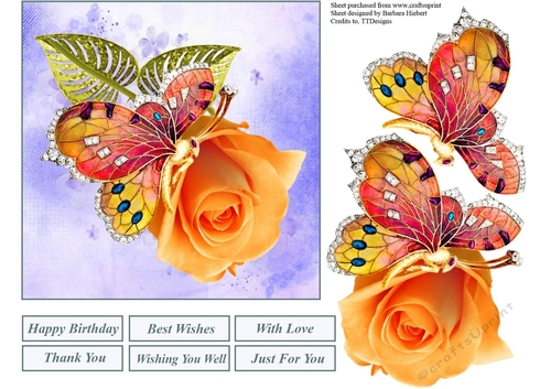 A Single Rose and Jeweled Butterfly Topper 