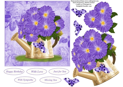 Watering Can Purple Topper with Decoupage