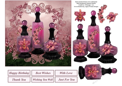Pink Orchid Perfume Topper with Decoupage