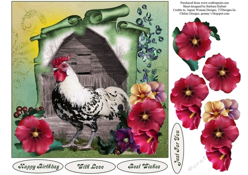 Rooster at the Old Barn Topper with Decoupage
