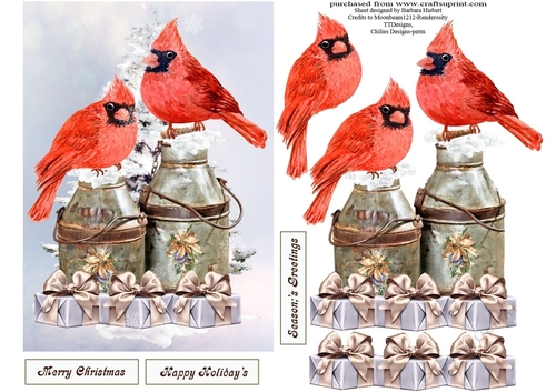 Winter Cardinals and Presents Topper with Decoupage