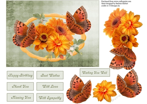 Sun Set Flowers and Butterflies Topper with Decoupage