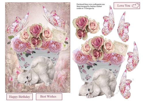 Playful Kitten and Roses Topper with Decoupage