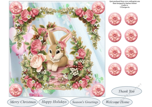 Rose Bunny Christmas Easy Topper with Decoupage