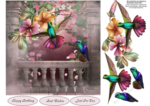 Humming Birds Scenery Topper with Decoupage