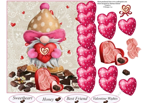 Sweet Heart Gnome Topper with Decoupage