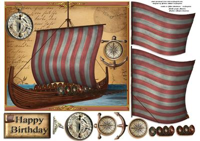 Sailing Viking Ship with Decoupage