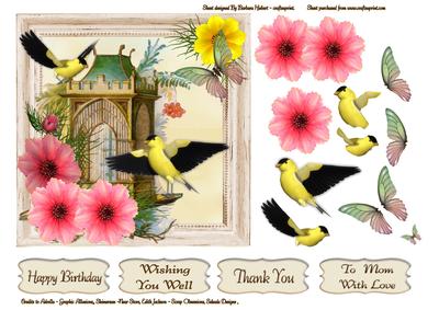 Gold Finch and Flowers