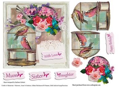 Framed Song Birds with Flowers and Decoupage