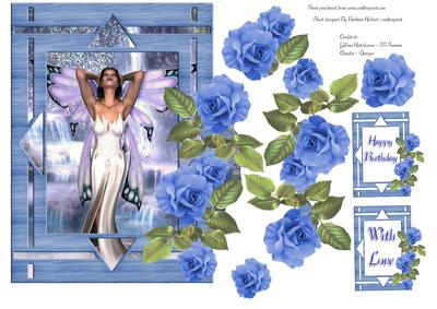 Angel of the Waterfall in Blue Rose Frame