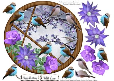 Blue Moon Birds in Round Window