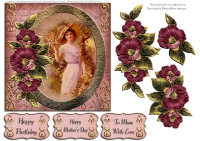 Vintage Lady Waving with Flower Basket