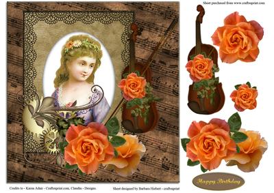 Portrait of Lady with Violin and Roses