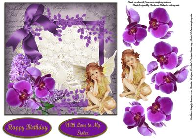Purple Orchids with Lace Peacock and Little Angel