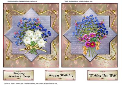 Two Fancy Square Flower Bouquet Quick Toppers