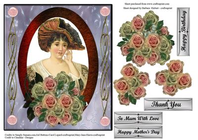 Vintage Portrait Old Rose Beauty with Decoupage