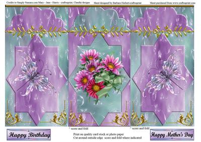 Flowers and Butterflies Fancy Trifold Card Sheet