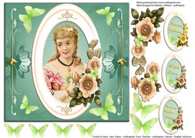 Portrait of Lady in Pearl Rose Frame with Decoupage