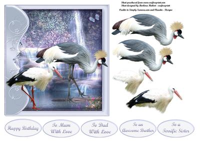 Waterfall Cranes Card Topper with Decoupage