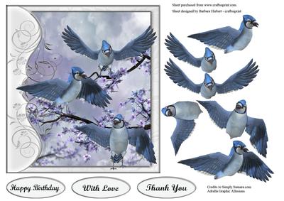 Blue Bird Song Birds Card Topper with Decoupage