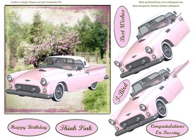 Think Pink T-bird with Decoupage Card Topper