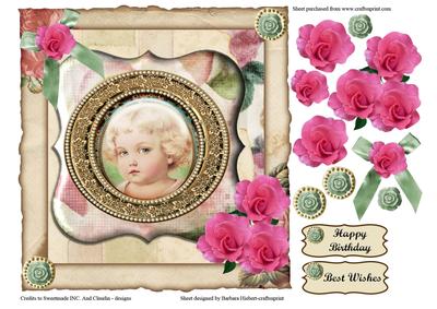 Rose Portrait of a Baby Girl with Rose Decoupage
